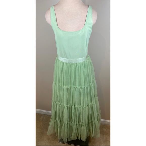 ALICE + OLIVIA Chara Tulle Scoop Neck Pistachio Green Midi Dress Size 8 - Picture 4 of 13